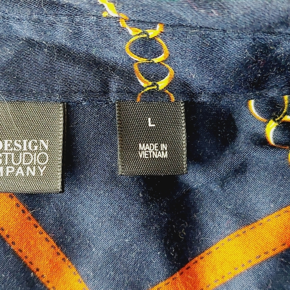 7th Avenue Design New York & Company Blue Chain Square Button Down Shirt P3039 - Picture 6 of 9